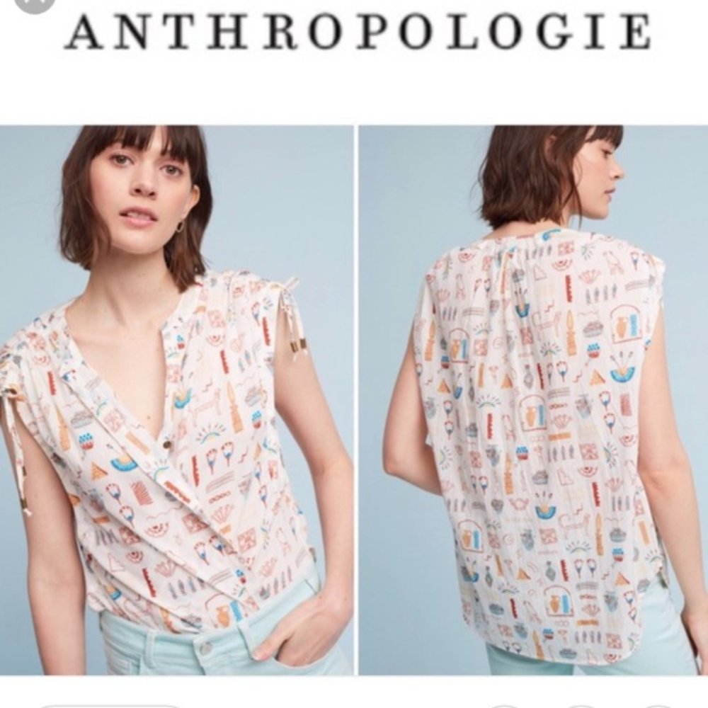 Anthropology Hieroglyphics flowy blouse, size M